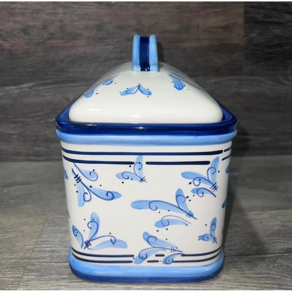 Vtg Stonelite Inspirado Blue White Lemon Design Bread/Biscotti Box Seattle USA